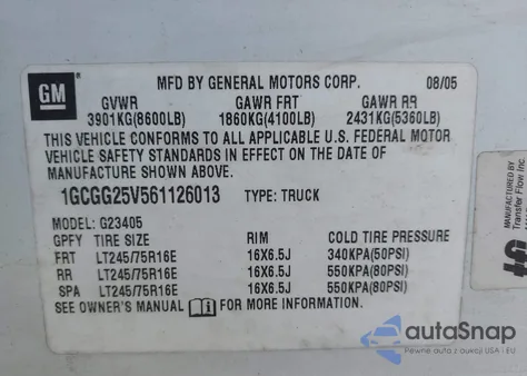 2006 Chevrolet Express G2500 z USA, uszkodzony, nr VIN 1GCGG25V561126013